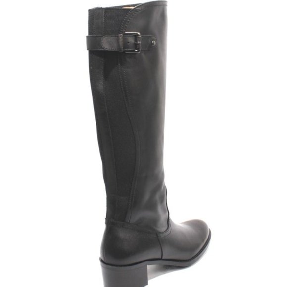 ITALIAN Black Leather Zip-Up Knee-High Heel Boot - Picture 4 of 8